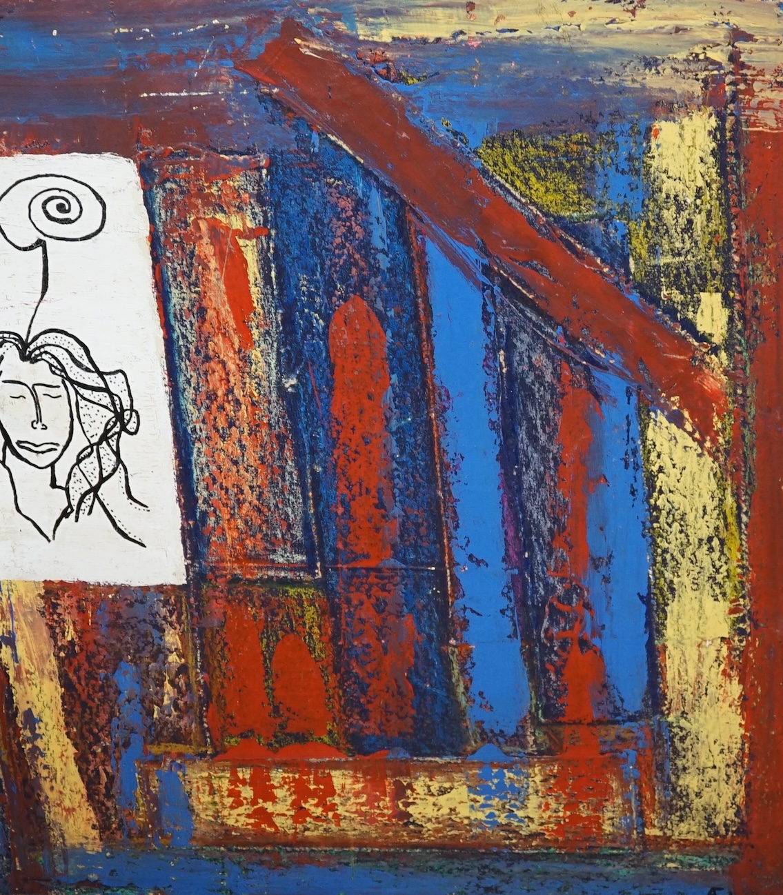 Cuadros, Chilean, oil on canvas laid on board, Abstract composition, monogramed, 71 x 60cm, unframed. Condition - fair
